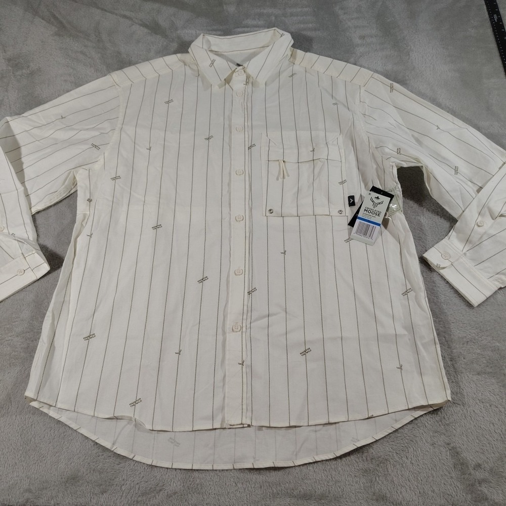 Cross Eyed Moose Stargazer Fishing Shirt Men XL Cream Stripe Vent Cotton Comfort